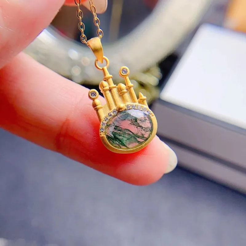 

Elegant Moss Agate Engagement pendant 925 Sterling Silver Green Stone for Women Jewelry Birthstone Promise Gifts