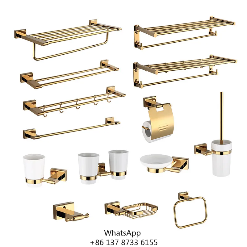 

Luxury Golden Bathroom Accessories Set Stainless Steel Bathroom Hardware Set