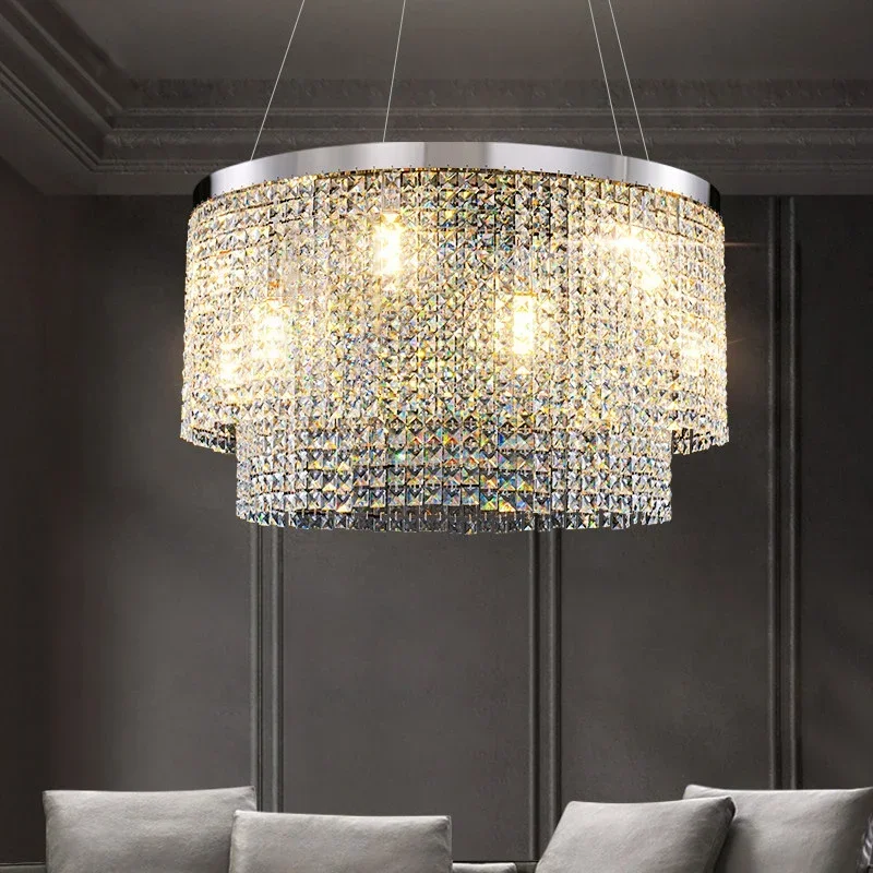 Modern Crystal Chandeleir For Living Room Luxury Home Decor Led Cristal Lamps Round Hanging Light Fixtures