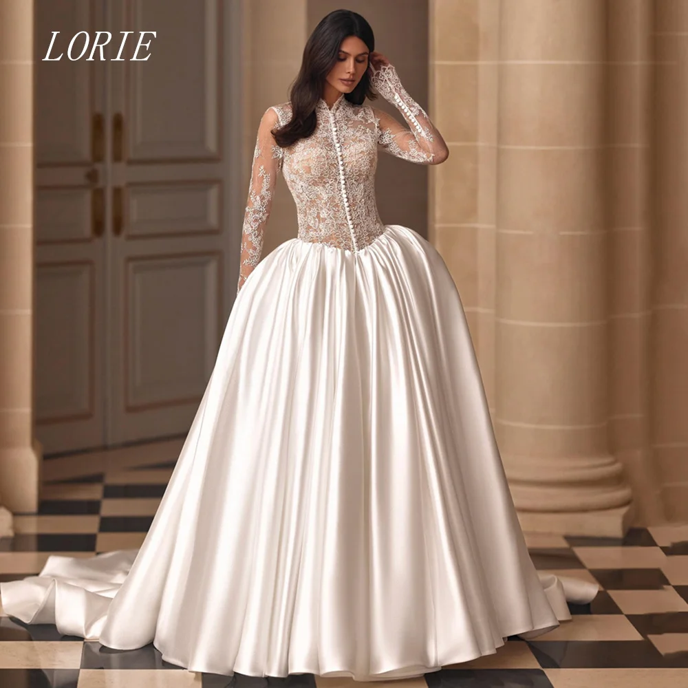 LORIE Luxury A Line Civil Wedding Dress Scoop Bridal Dresses Lace Appliques Party Engagement Wedding Gown Customized 2026