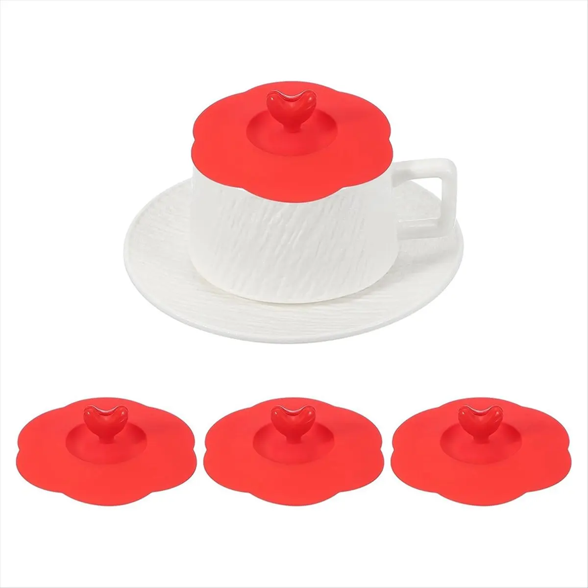 PROFESSIONAL USE 3Pcs Silicone Cup Covers, 4inch Heart Universal Cup Lids Reusable Drinking Hot and Cold Beverages for Mugs Tea