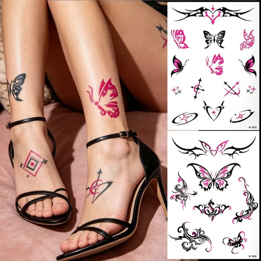 Y2k Spicy Girl Punk Style Tattoo Stickers Totem Butterfly Demon Love Heart Body Art Sticker Waterproof Removable Instant Decals