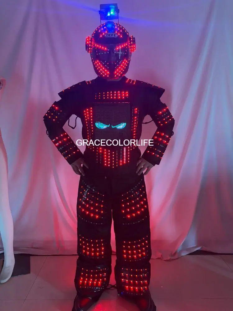 بدلة روبوت LED كاملة الألوان يتم التحكم فيها من التطبيق، زي مضيئة لحفلات الهالوين وحفلات الهذيان وأداء المسرح DJ للرقص والكوسبلاي