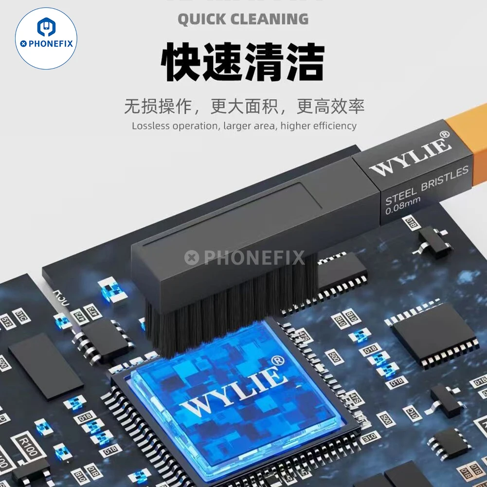 WYLIE 2 in 1 Steel/ Bristle Brush For Mobile Phone Maintenance Anti-static Motherboard IC Chip Repair Cleaning Tool Glue Removal