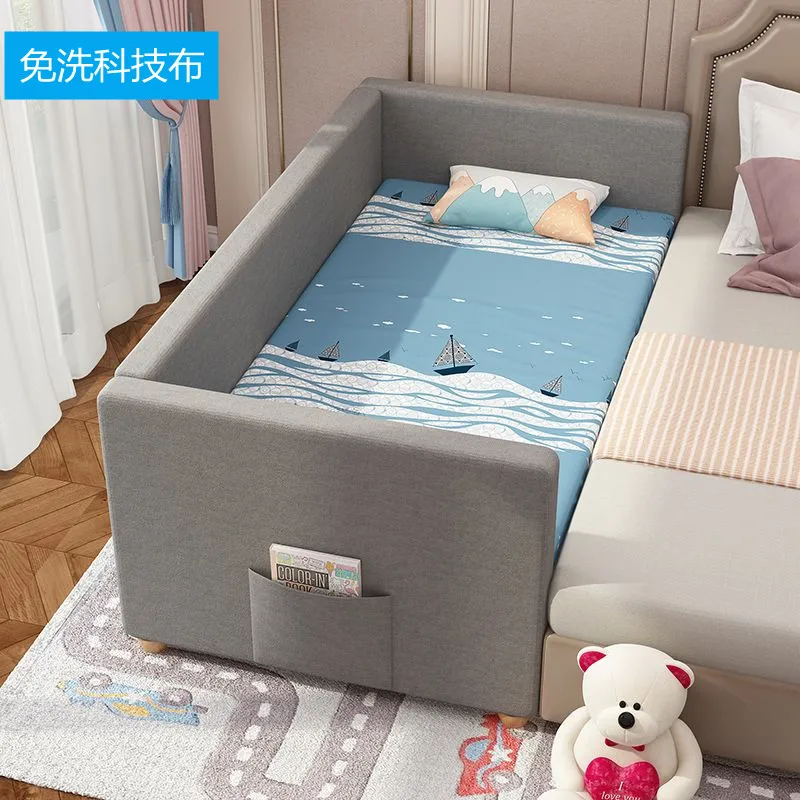 

Children's Bed Solid Wood With Guardrail Leave-in Technology Cloth Baby Cot Single Wide Splicing