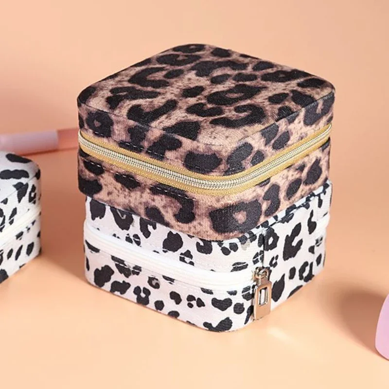 

Leopard Print Jewelry Box Travel Portable Square Earring Necklace Ring Storage Case Leather Jewelry Organizer Holder