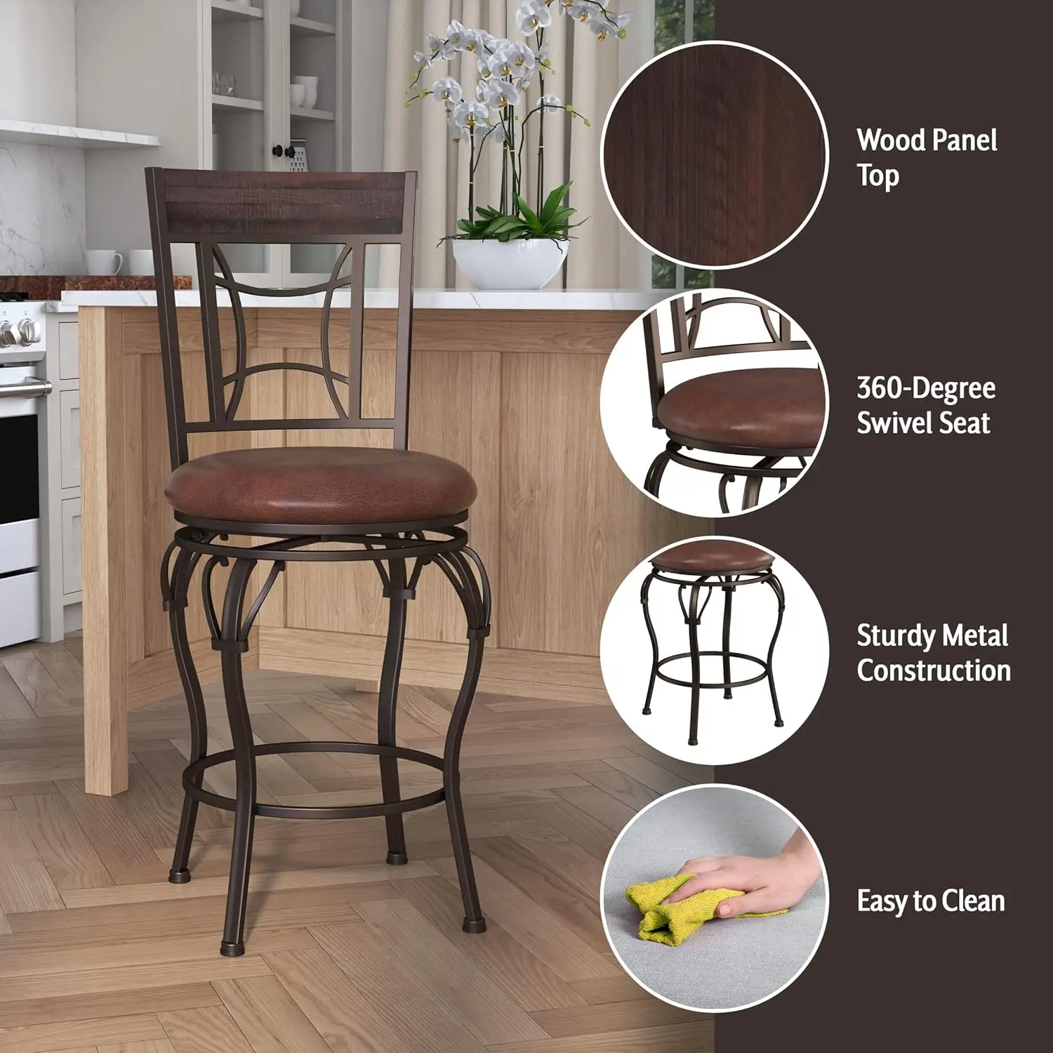 Gran Swivel Metal Counter Stool, 26"" High, Dark Chestnut Brown