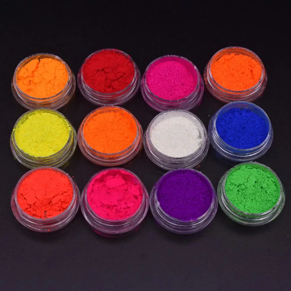 Polvo de pigmento para decoración de uñas, 12 Uds., 1g, pigmento fluorescente de arcoíris, juego de polvo para decoración de uñas Diy, maquillaje corporal acrílico para atrapar