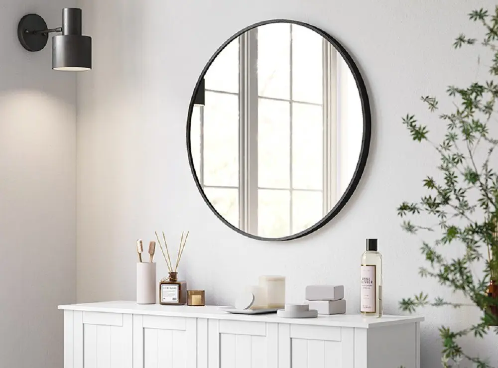 SONGMICS Wall Mirror, Round Mirror, Bathroom Mirror, 40/50/61/76 cm, Metal Frame