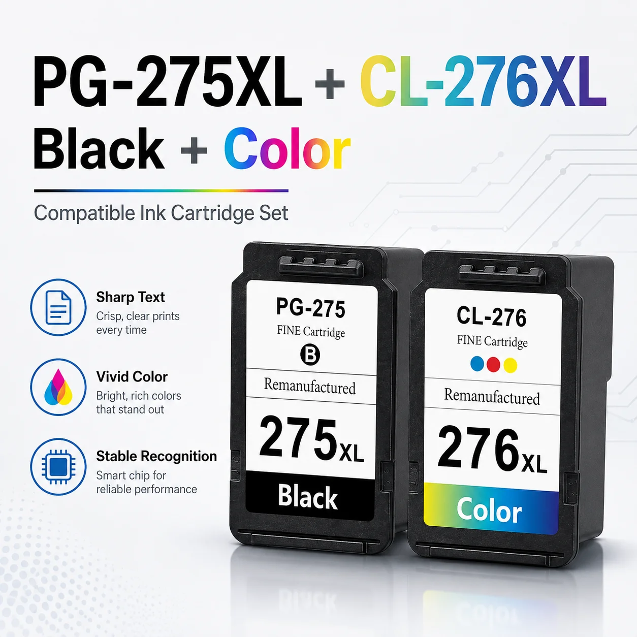 Compatible PG-275XL CL-276XL Ink Cartridge Black Color Combo Pack for TS3520 TS3522 TR4720 Printer High Yield Replacement Ink