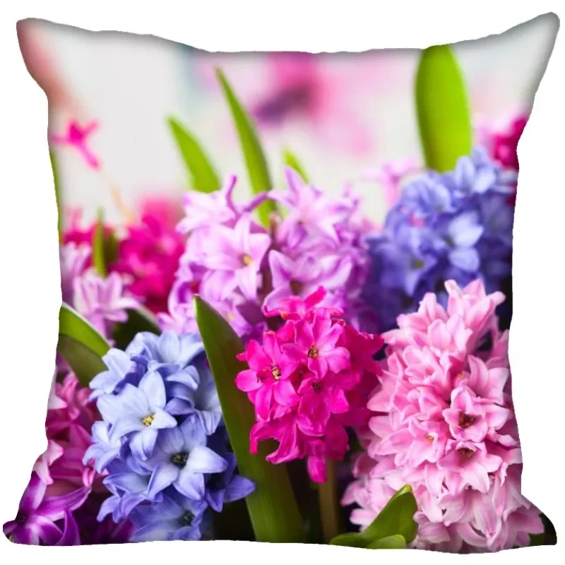 Hyacinth Flowers Pillow Case For Home Decorative Satin Pillows Cover Invisible Zippered Throw PillowCases 45X45cm 11-4