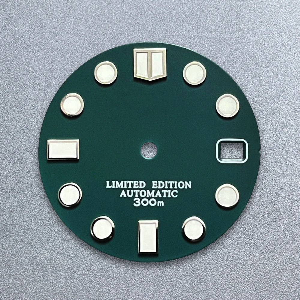 Esfera de escala con logotipo S de 28,5mm compatible con movimiento NH35/NH36/4R/7S, buceo luminoso verde, accesorios de modificación de reloj de alta calidad