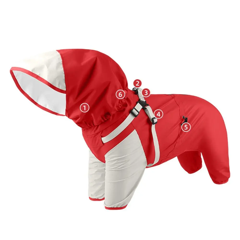Waterproof Pet Dog Raincoat with Hat Four Legged Clothing Outdoor Dog Raincoat S-XXL Reflective Stripe Dog Rain Cape