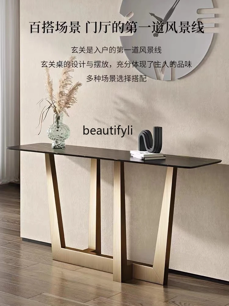 Italian Light Luxury Stone Plate Creative Console Modern Minimalist Side View Entrance Corridor Stainless Steel Console Table