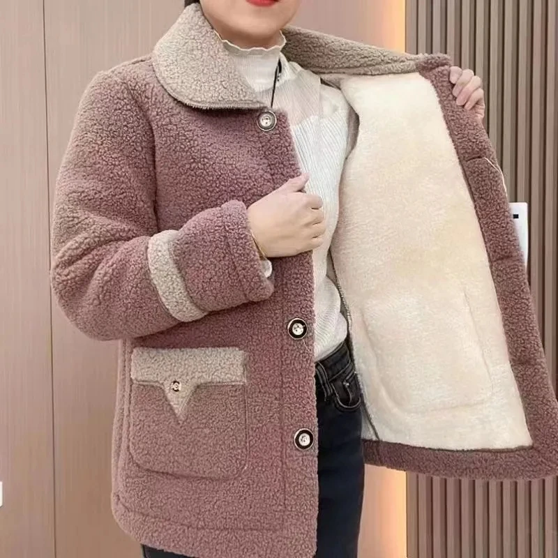 Winter Jacket 2024 New Women\'s Imitation Lamb Wool Coat Loose plush Warm Granular Fleece Cotton Padded Coats Parkas Female Tops