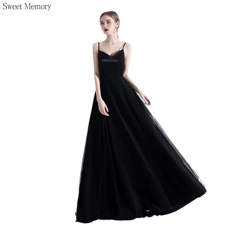 

A8158 Fashion Girls Women Sleeveless Black Party Dress Clothes Sweet Memory Floor Length A-Line Tulle Evening Dresses