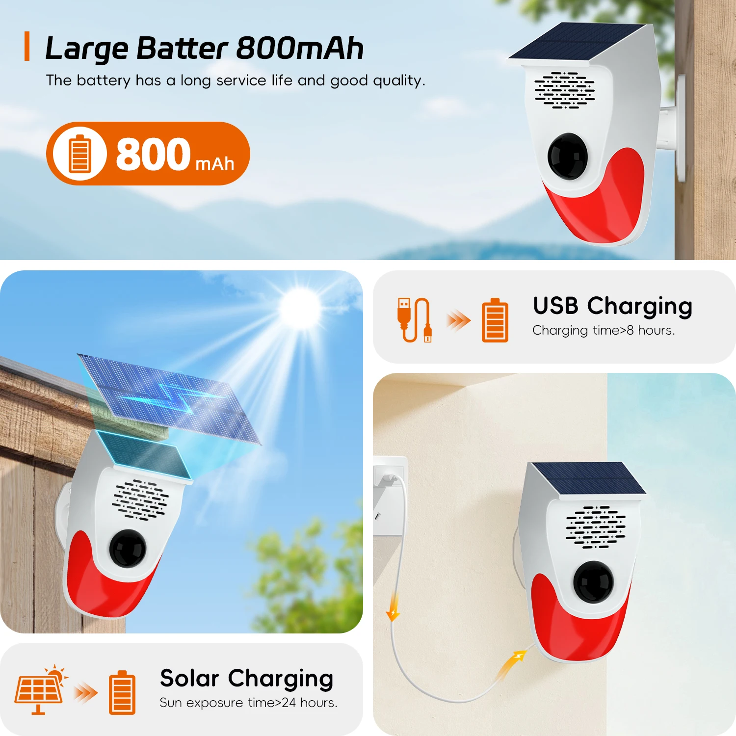 TAIBOAN Solar Infrarood Bewegingsalarm Sensor Met 120db Sirene Stroboscoop DIY Voice Omroeper Buiten Weerbestendige PIR Sensor