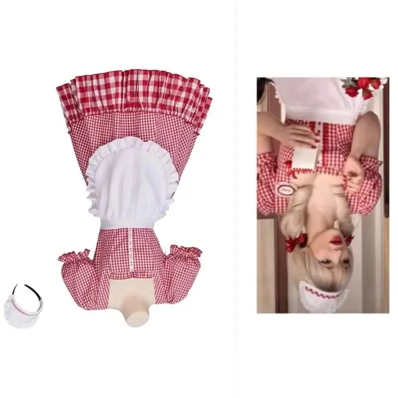 

Musical Schmigadoon Lady Betsy Cosplay Costume Waitress Dress Sexy Plaid Dress With Apron Set For Women Uniform