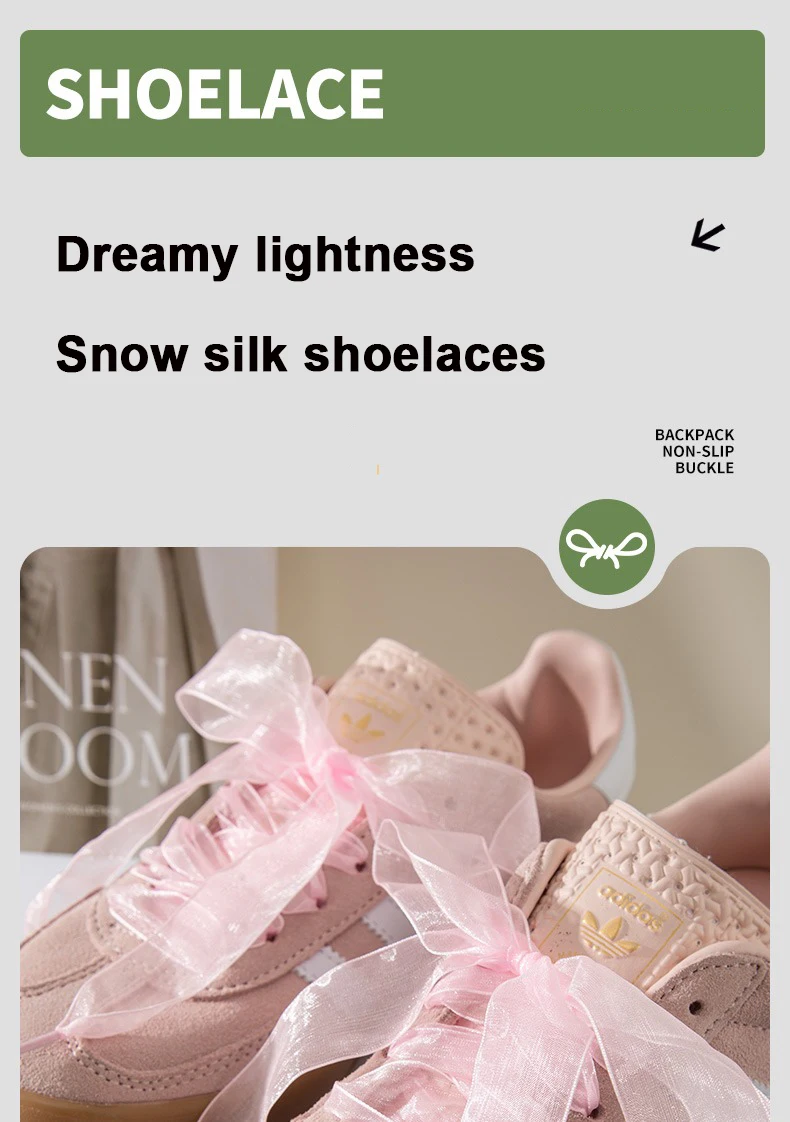 Flache Seiden-Schnürsenkel, Tüll-Gewebe, Schneefarbene Schnürsenkel für Sneaker, Ballettschnürsenkel, Chiffon-Garn-Schnürsenkel, Schuhzubehör, 2,5 cm Breite – Detail 1