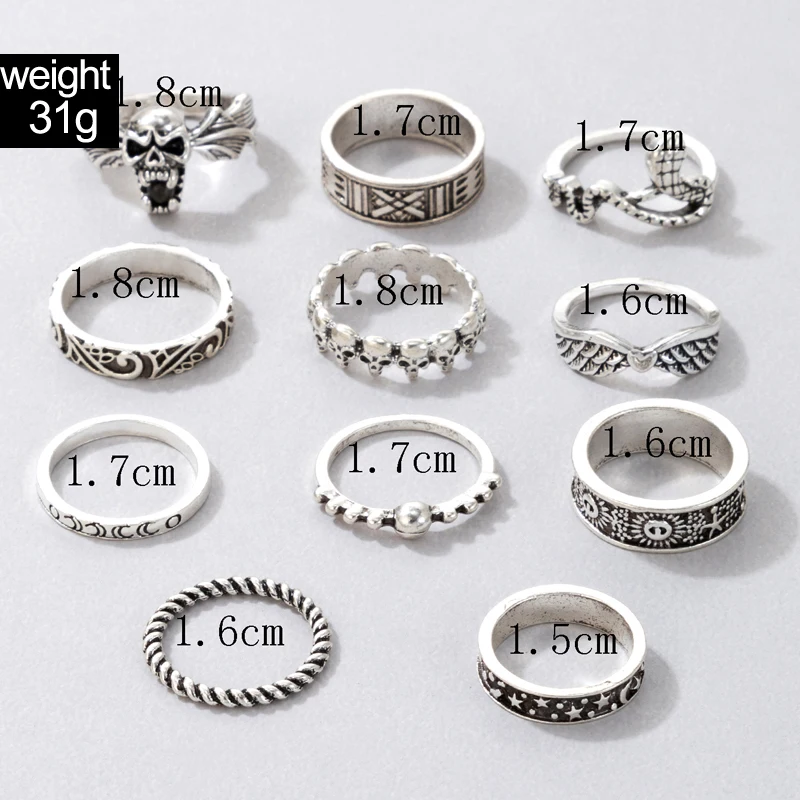 Tocona Vintage Silver Color Snake Joint Ring Sets Charms Skull Geoemtry Alloy Metal for Women Men Party Jewelry Anillo 22858