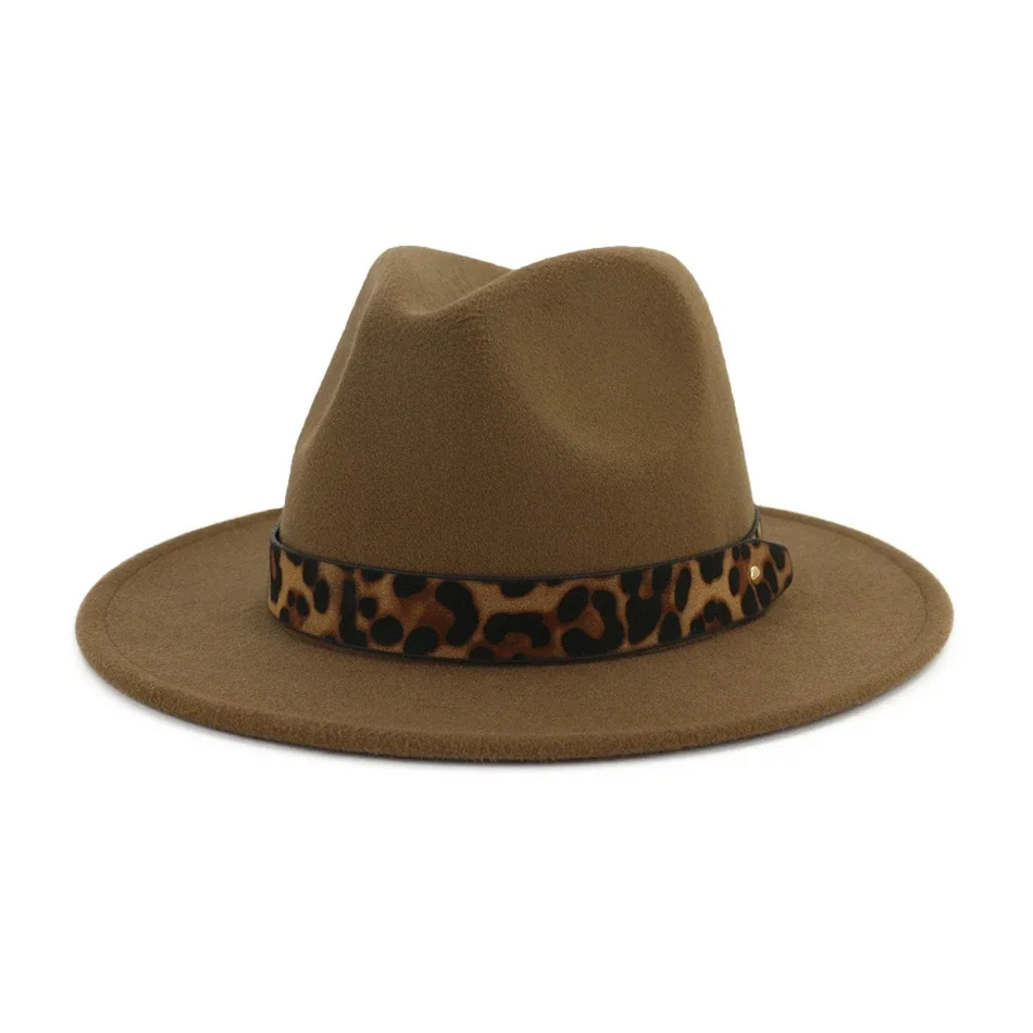 HOAREE sombreros Fedora rojos para mujer ala ancha cinturón de leopardo sombrero Tribby señoras gorra de Jazz de lana mujer invierno sombrero de moda Vintage