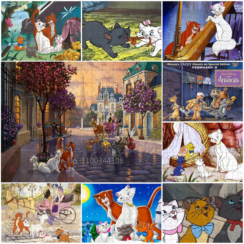 Disney The Aristocats Jigsaw Puzzle 300/500/1000 Pieces Cartoon Wooden Puzzles Kids Intelligence Toys Adult Decompression Game