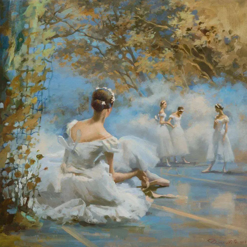 Anastasia Vostretsova paintings,Hand-painted oil painting of beautiful girls, Ballet dancer.Picture for dining room,Wall decor