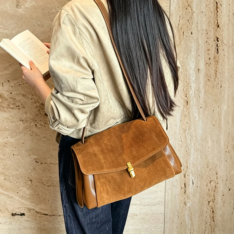 Genuine Leather Women Shoulder Bag Luxury Brand Designer Handbag Female Matte Suede Large Capacity Tote Commute Messenger Bags
