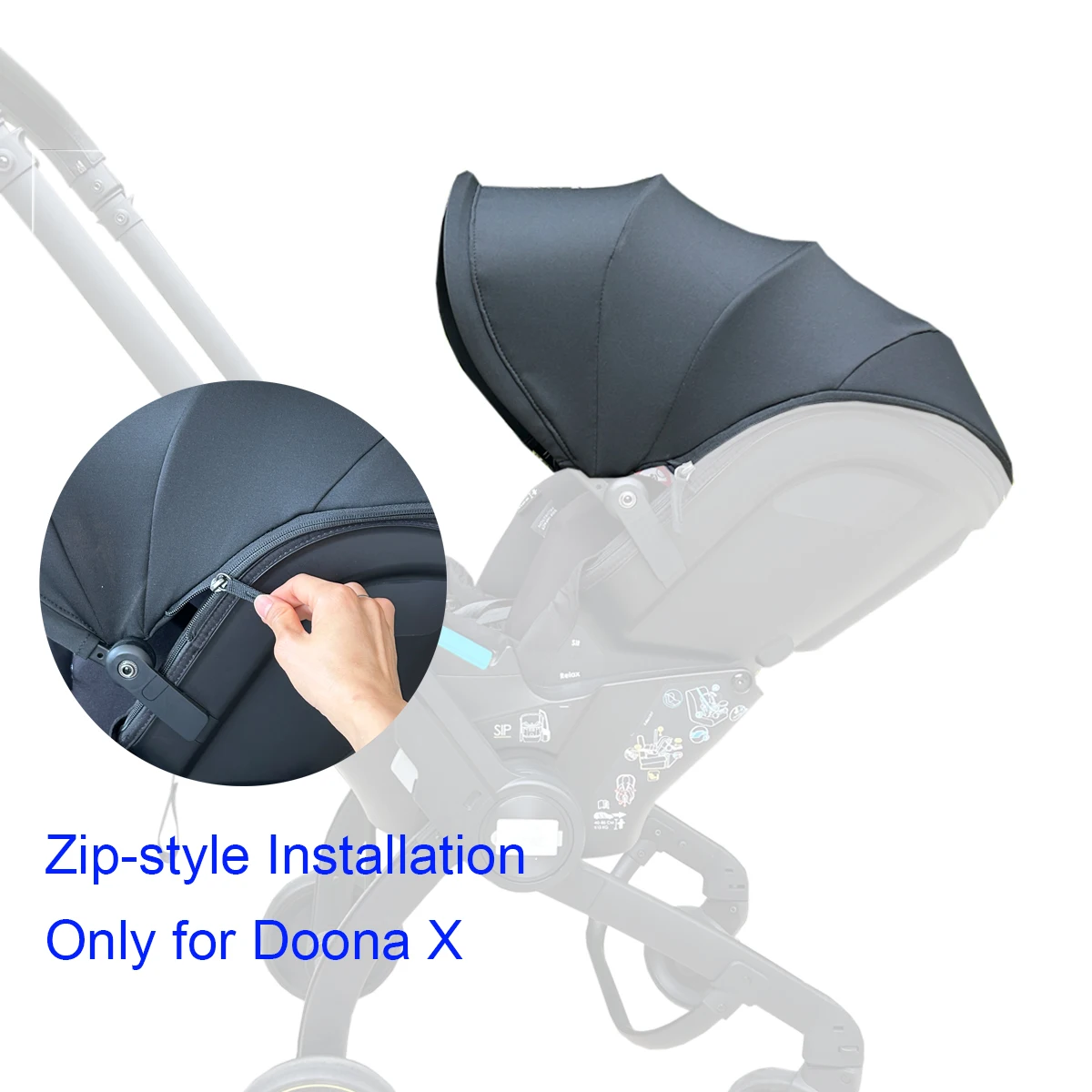 MomTan ®   Capota Compatible Solo con el Asiento de Coche y Cochecito Doona X, Sombra Extensible de 4 Secciones, Tela Transpirable, Lavable a Máquina