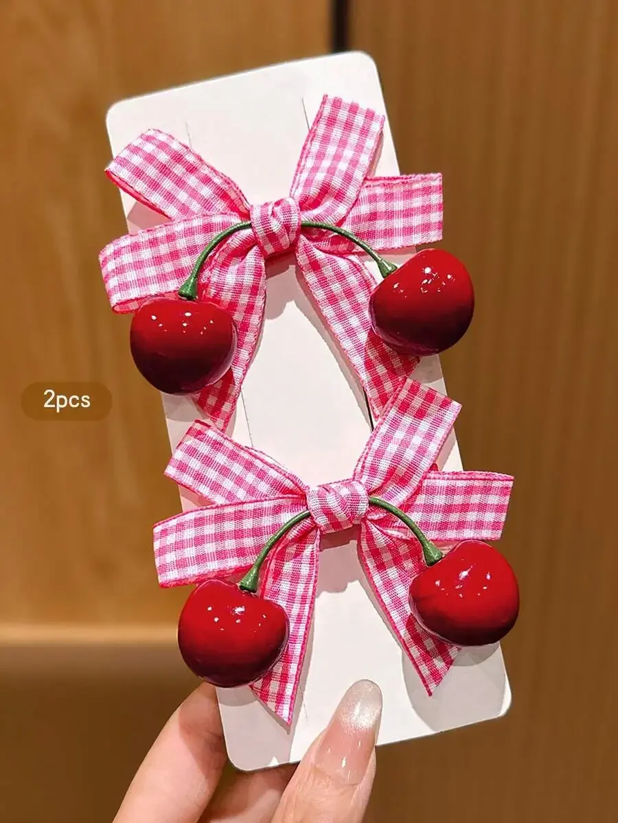 

2pcs Cherry Bow Hair Clips Korean Style Hair Barrettes For Women