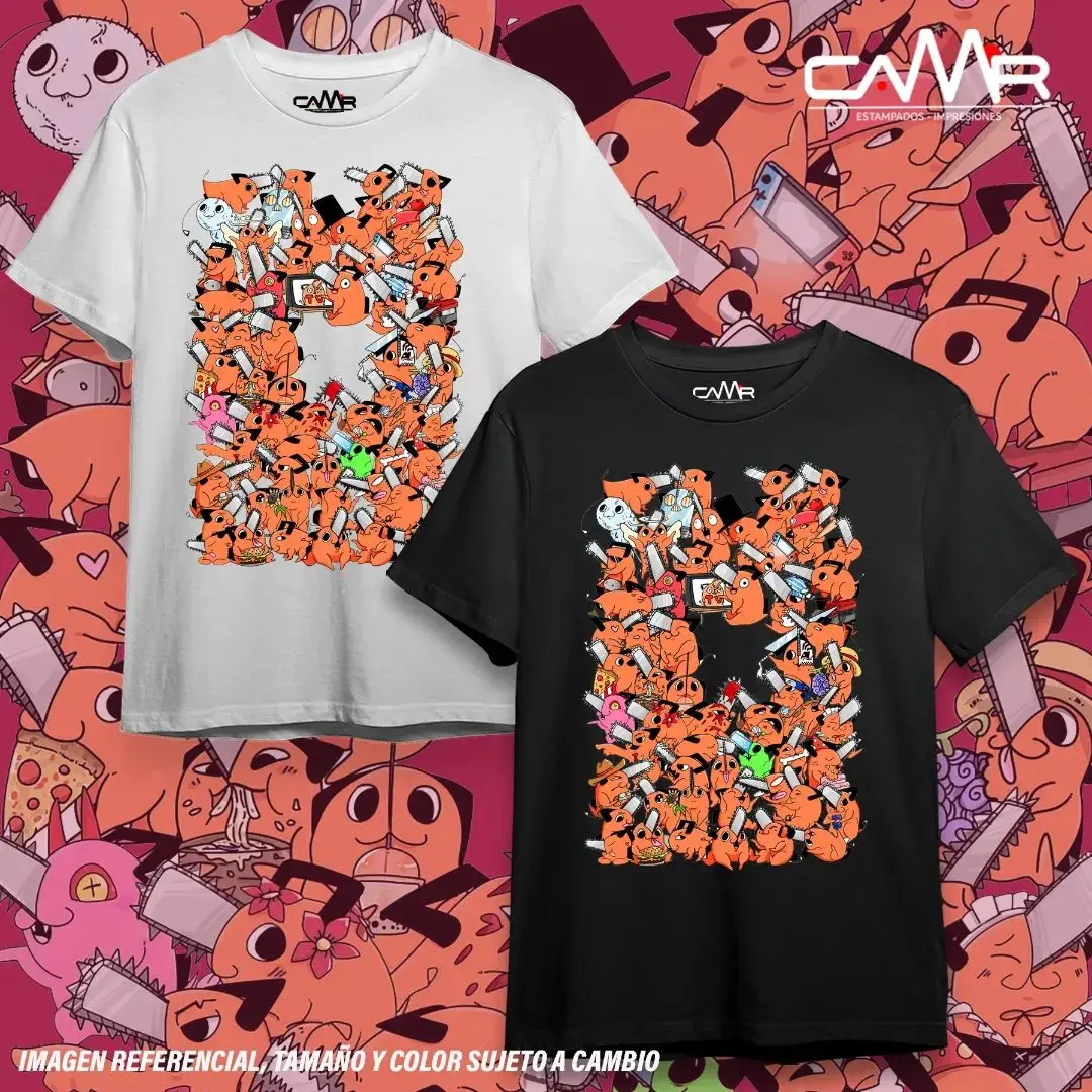 

Мужская футболка с принтом погата бензопилы, Черная мужская и женская футболка с рисунком манги