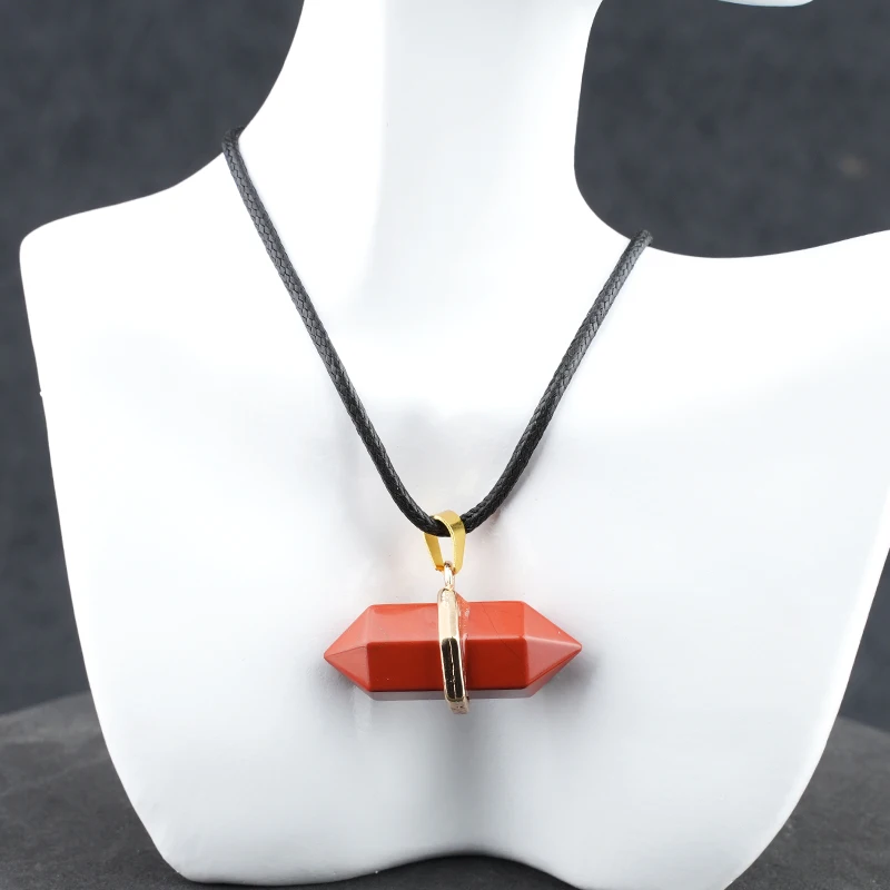 شفاء شقرا الأحمر جاسبر مزدوجة إنهاء سداسية الأحجار الكريمة قلادة لصنع المجوهرات النساء الرجال اليوغا قلادة سحر #5