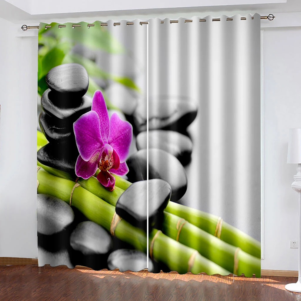 2Pcs Phalaenopsis Floral Curtain Semi Blackout For Living Dining Room Bedroom Kitchen Window Transparent Flowers Curtains