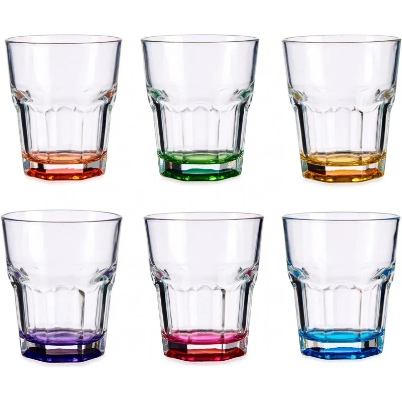 Eurasian shop®Pack of 6 Glass glasses with colored Base, 285 ml, approx ø 9,29x9,29cm, Ideal for water, soft drinks, beer