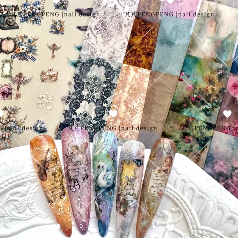 Feuilles d'ongles léopard 100cm, 1 pièce, papier de transfert de dentelle, autocollants floraux, enveloppes d'ongles à nœud papillon, décorations Vintage pour Nail Art