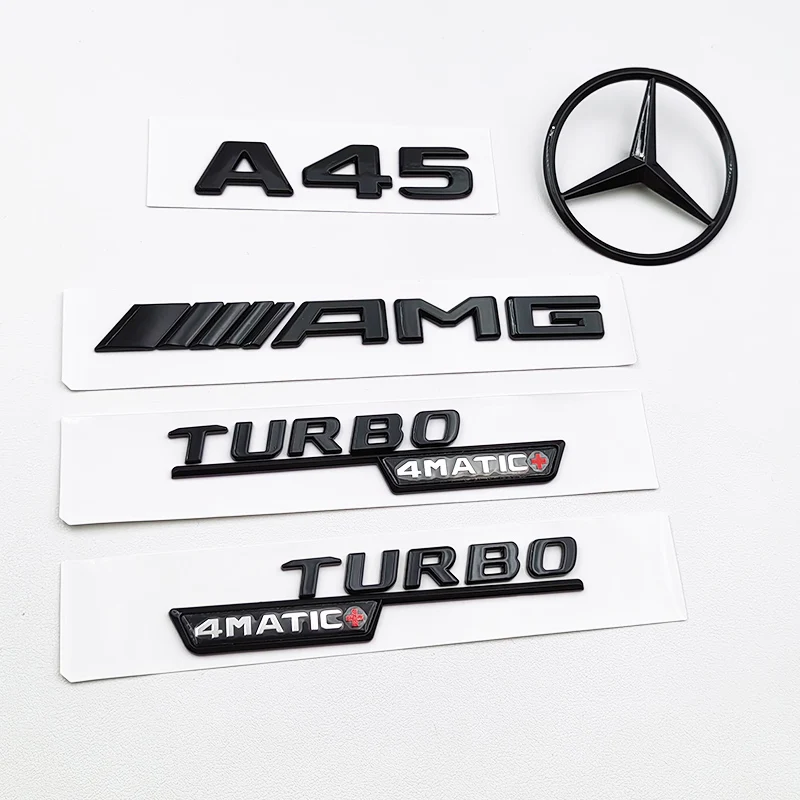 3D ABS Nero Lucido Parafango Auto Distintivo Turbo 4MATIC Adesivo Baule Posteriore AMG Emblema A45