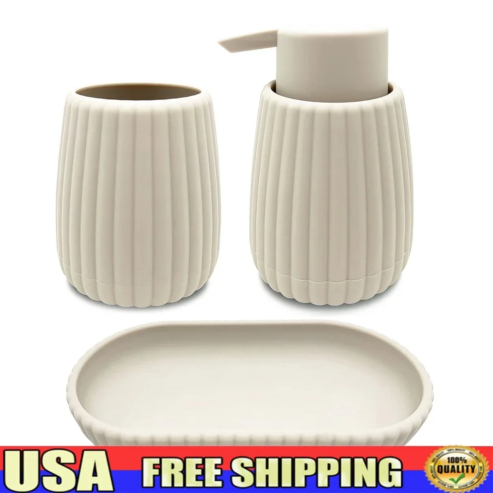 

Прорезиненный пластиковый ребристый набор аксессуаров для ванны из 4 предметов, держатель для зубных щеток, насос для мыла, корзина для мусора, органайзер, прочный декор для ванной комнаты