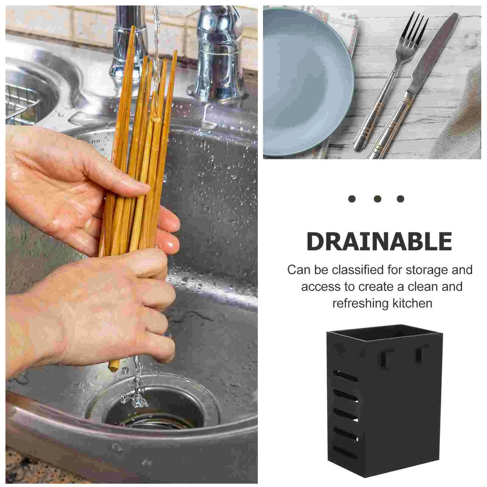 Dishwasher Chopstick Holder Barrel Hanging Drain Cage Rack Kitchen Storage Box Tableware (double Grid (matte Black)) Spoon Wall