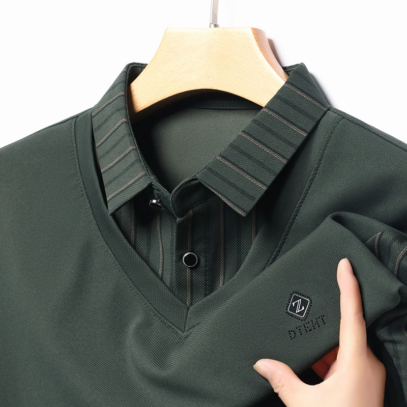 High quality brand long sleeve men\'s polo shirt autumn new style fashionable flip collar striped personalized top casual T-shirt