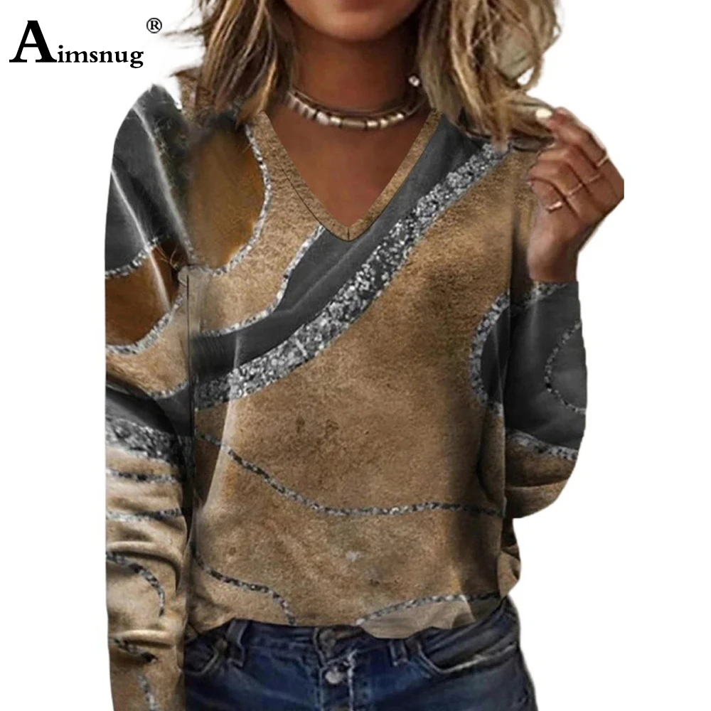 Plus Size 3xl Women Casual Retro Top Pullovers Female Long Sleeves Boho Striped Print T-Shirt 2023 New Autumn V-neck Tees Shirt