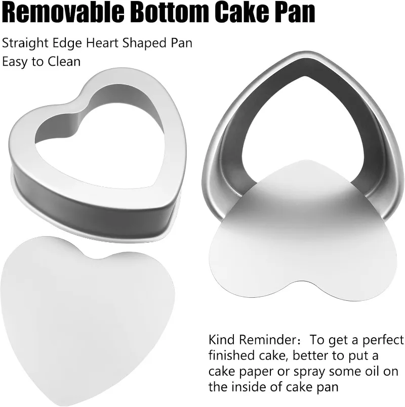 Aluminum Heart Shaped 4pcs Nonstick Baking Pan Removable Bottom 4/6/8/10 Inches Cake Mold for Valentine's Day Wedding Birthday