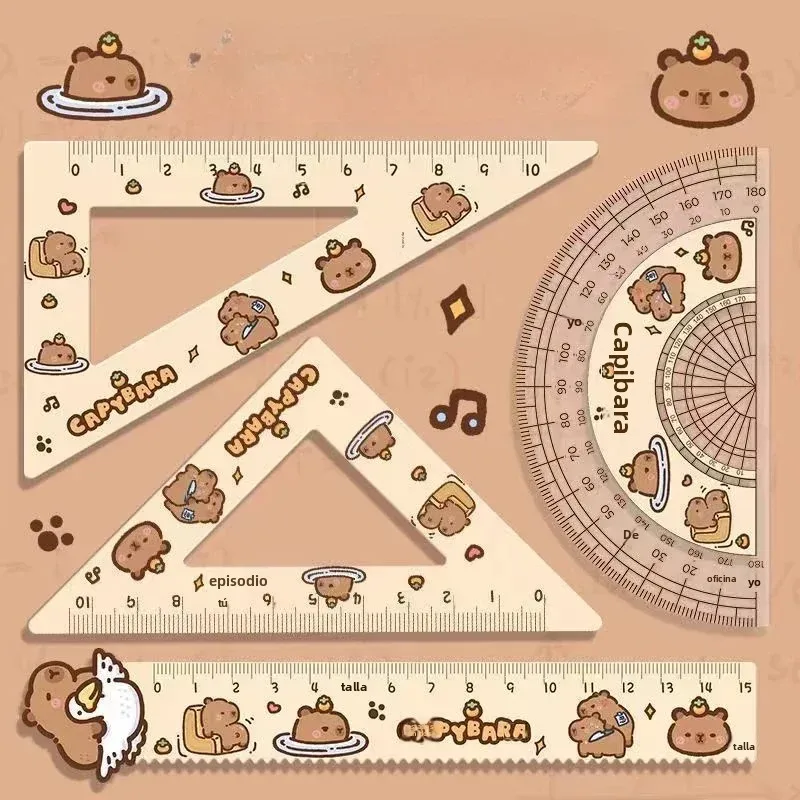 4 unids/set creativo acrílico Capybara conjunto de reglas herramientas de dibujo lindo juego de regla suave de dibujos animados suministros de oficina conjunto cuadrado