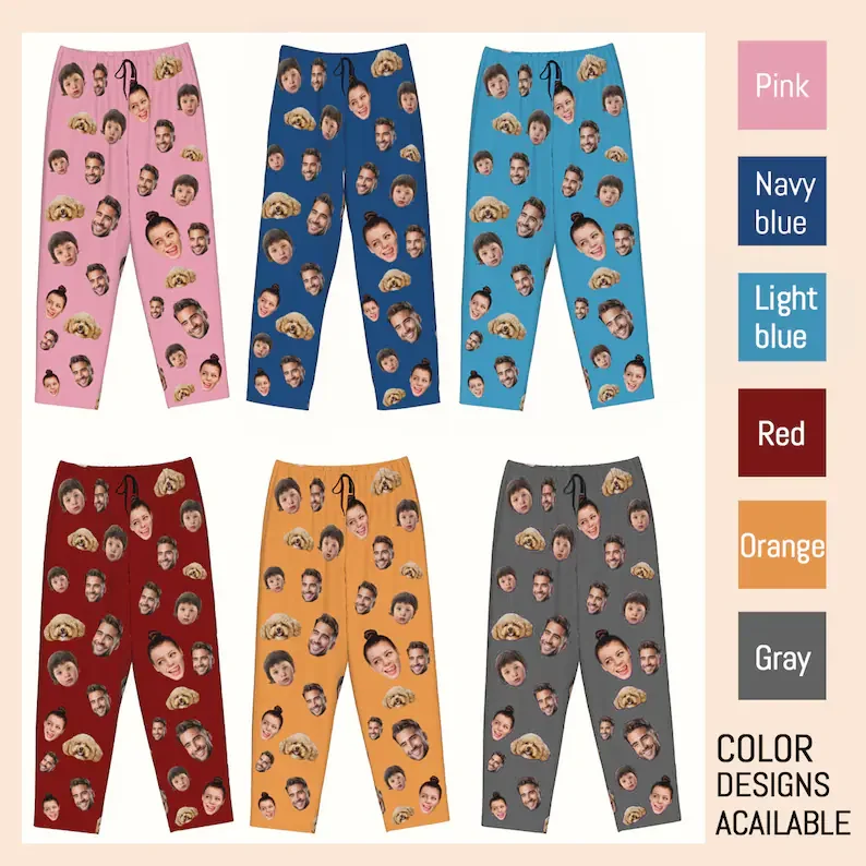 Custom Photo Pajamas, Personalized Face Unisex Pajamas, Custom Photo Pajama Pants for Women Men, Home Wear Set, Gifts for Wife