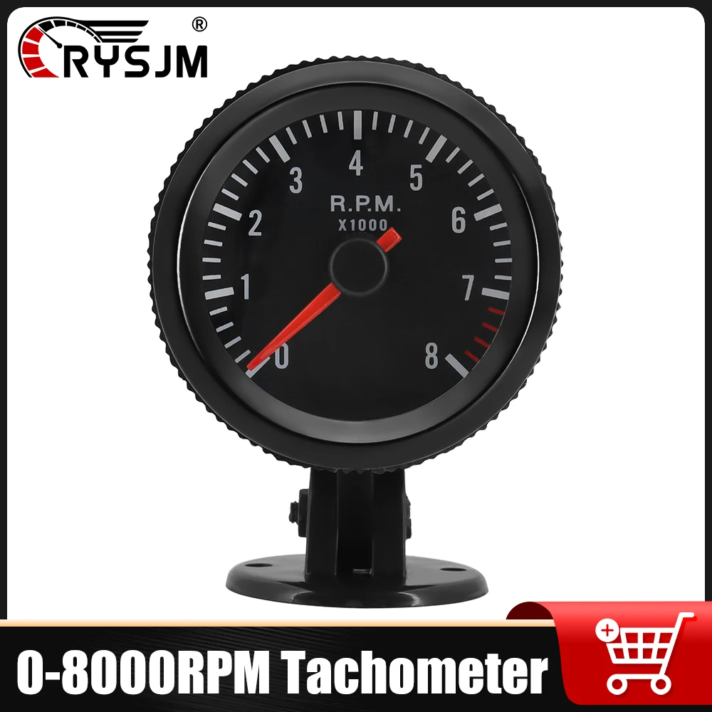 

52MM Car Tacho Guage 0-8000RPM Tachometer RPM Gauge Black Case Meter With White LED Tachometer For 1-8 Cylinders Petrol Vehicle