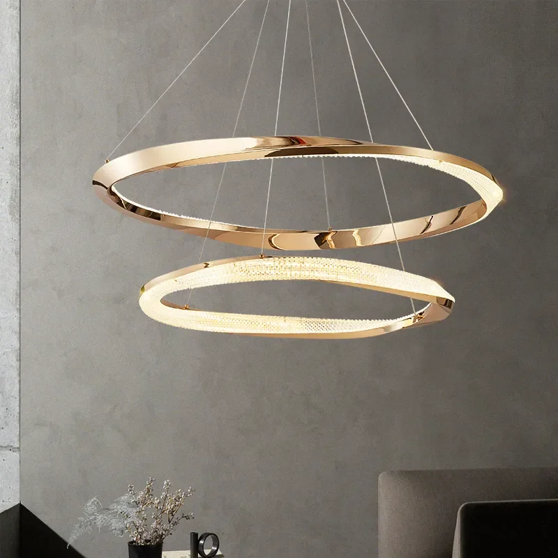 Plafonnier au Design Créatif, Composé d'Anneaux Dorés, Design Luxueux, Luminaire Décoratif de Plafond, Idéal pour un Salon, une Cuisine, une Chambre à Coucher ou une Salle à Manger