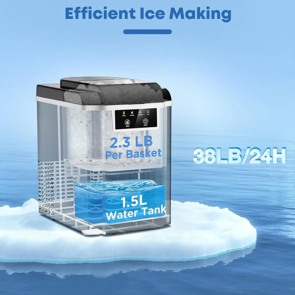 HAOYUNMA Ice Maker Countertop, 38LBS/DAY, Self Cleaning, Soft Chewable Pellet Ice Machine, Portable Crushed Ice Makers