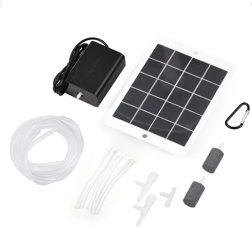 3W 5V Solar Oxygen Pump Portable Fish Tank Aerator Dual Air Stones USB Charging For Outdoor Fishing Camping Accessory Set