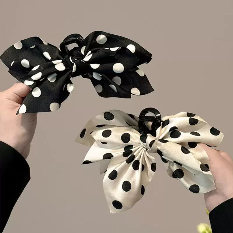 French Elegant Hair Claw Crabs For Women Polka Dot Fashion Bow Hair Clip Retro Head Shark Clip Luxury Hair Accessories image 6