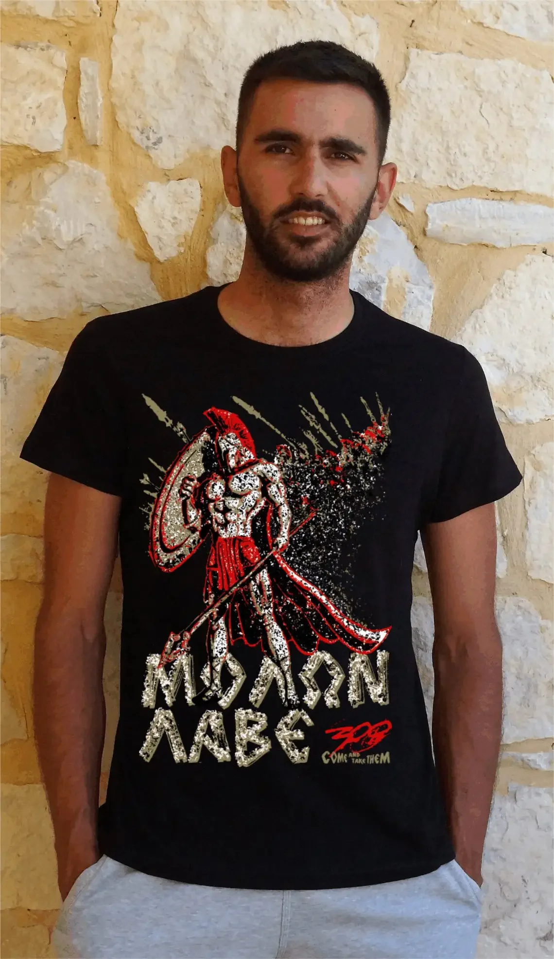 300 Leonidas Come and Take Them Molon Labe Sparta T-Shirt 100% Cotton O-Neck Summer Short Sleeve Casual Mens T-shirt Size S-3XL