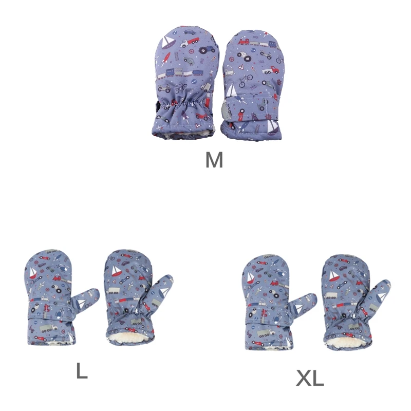Ski Gloves Waterproof Girls Boys String Warm Mitten Cold Weather Cartoon Printed Toddlers Snowboarding Skiing Glove